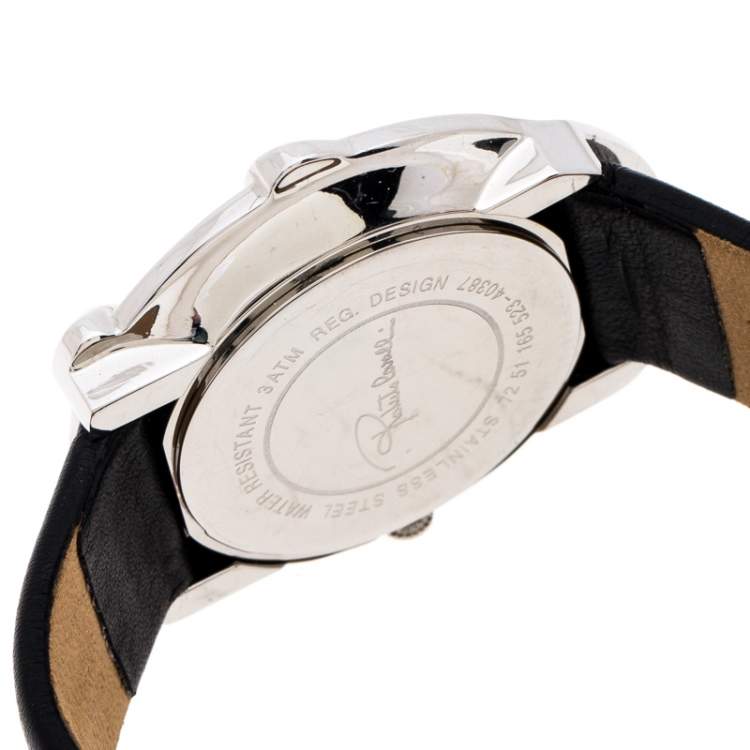 Pre Owned Roberto Cavalli Maroon Stainless Steel Diamonds Snake 7251165523 Women's Wristwatch 38 MM