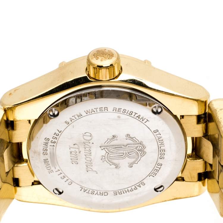 Pre Owned Roberto Cavalli Gold Plated Stainless Steel 'Diamond Time' 7253116565 Women's Wristwatch 38 mm