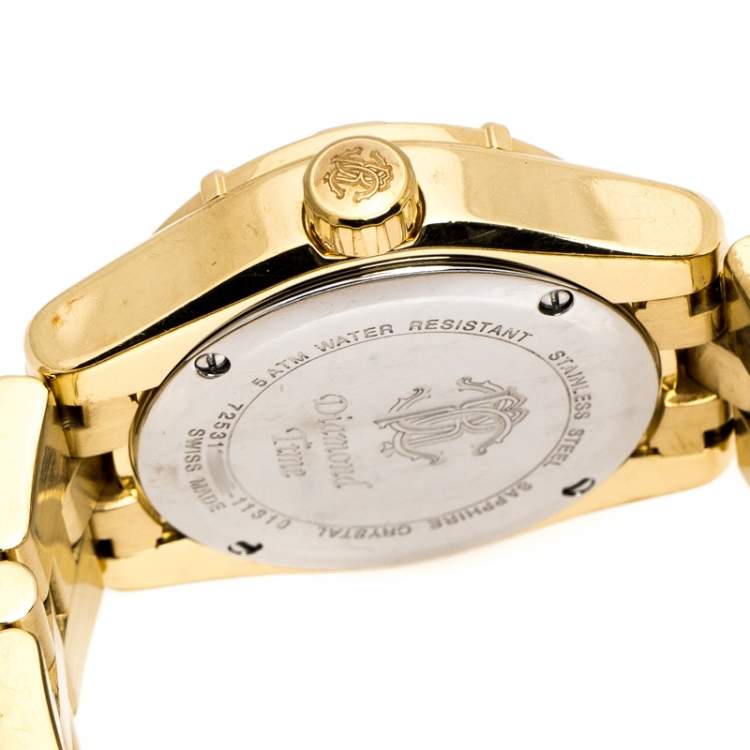 Pre Owned Roberto Cavalli Gold Plated Stainless Steel 'Diamond Time' 7253116565 Women's Wristwatch 38 mm