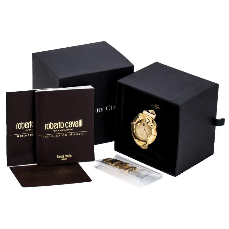 Pre Owned Roberto Cavalli Yellow Gold Plated Stainless Steel Snake Women's Wristwatch 37 mm