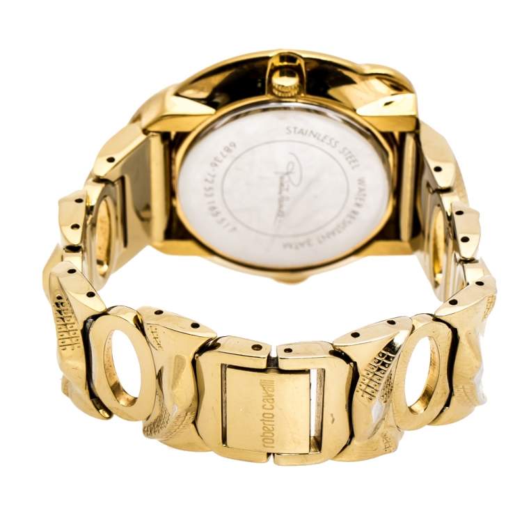 Pre Owned Roberto Cavalli Yellow Gold Plated Stainless Steel Snake Women's Wristwatch 37 mm