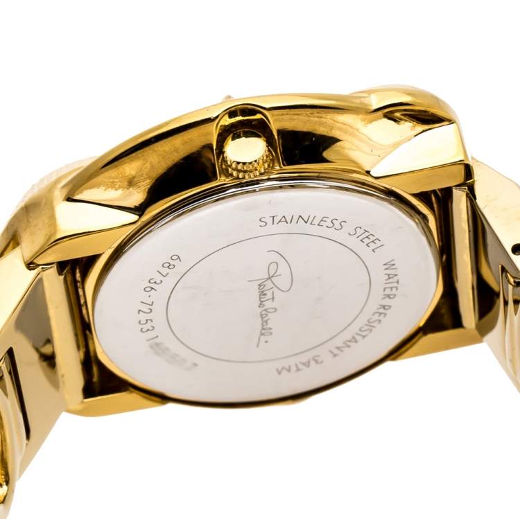 Pre Owned Roberto Cavalli Yellow Gold Plated Stainless Steel Snake Women's Wristwatch 37 mm