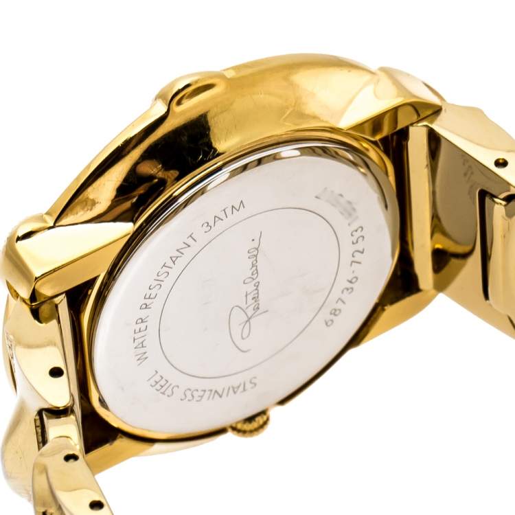 Pre Owned Roberto Cavalli Yellow Gold Plated Stainless Steel Snake Women's Wristwatch 37 mm