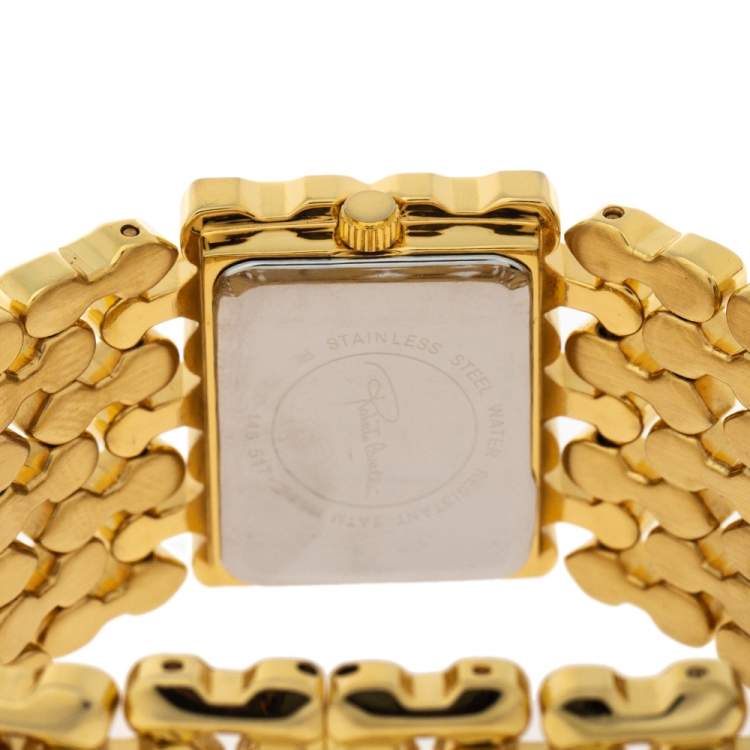 Pre Owned Roberto Cavalli Crystal Pave Yellow Gold Plated Stainless Steel Oryza R7253146517 Women's Wristwatch 29 mm