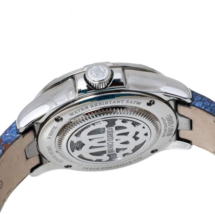 Pre Owned Roberto Cavalli By Franck Muller Blue Stainless Steel 2L008.6 Women's Wristwatch 36 mm