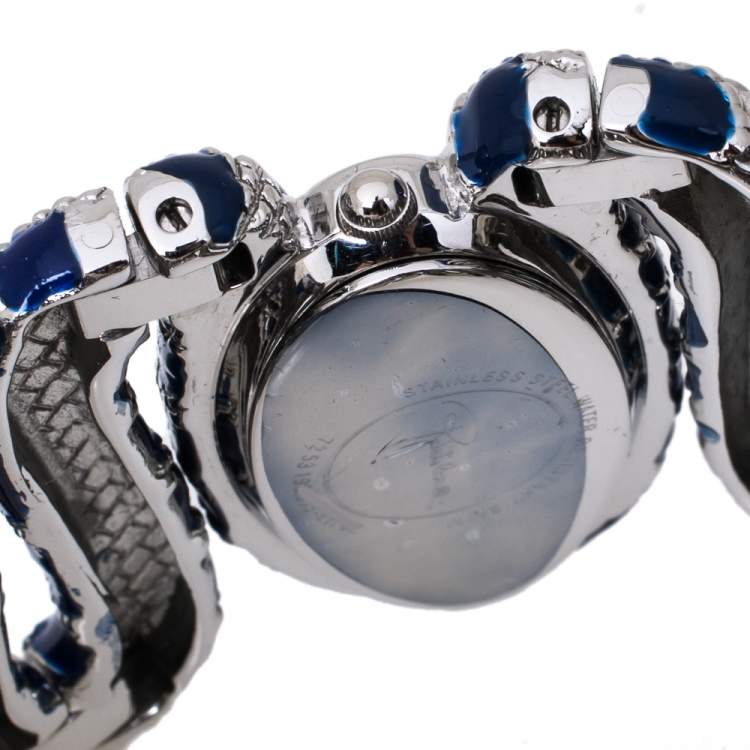Pre Owned Roberto Cavalli Silver Stainless Steel Cleopatra R7253195635 Women's Wristwatch 40 mm