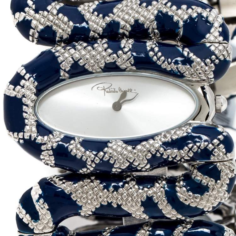 Pre Owned Roberto Cavalli Silver Stainless Steel Cleopatra R7253195635 Women's Wristwatch 40 mm