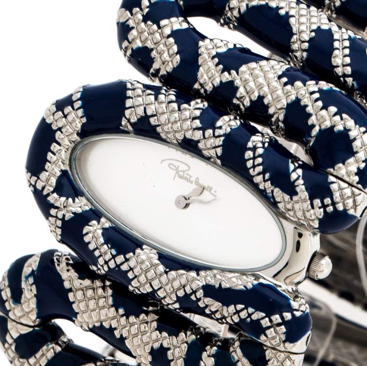 Pre Owned Roberto Cavalli Silver Stainless Steel Cleopatra R7253195635 Women's Wristwatch 40 mm
