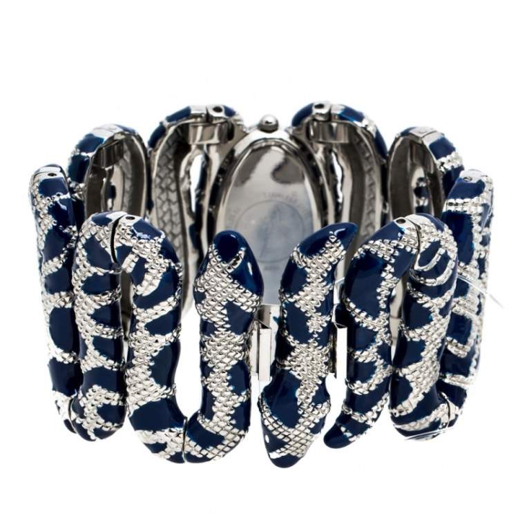 Pre Owned Roberto Cavalli Silver Stainless Steel Cleopatra R7253195635 Women's Wristwatch 40 mm