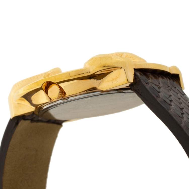 Pre Owned Roberto Cavalli Rose Gold Plated Stainless Steel Python Leather Snake R7251165917 Women's Wristwatch 37 mm
