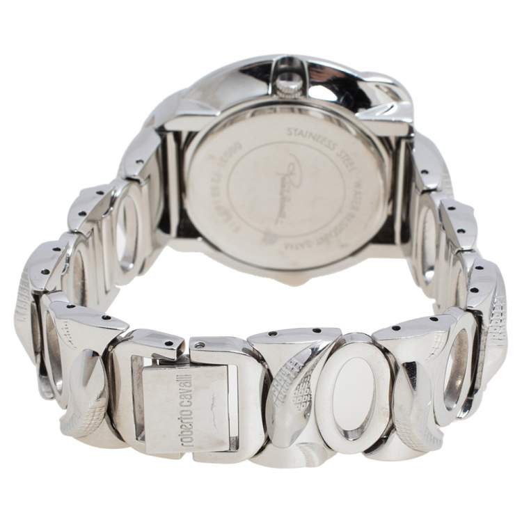 Pre Owned Roberto Cavalli Silver Stainless Steel Snake R7253165515 Women's Wristwatch 37 mm