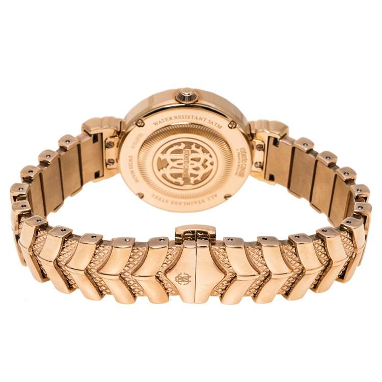 Pre Owned Roberto Cavalli By Franck Muller Silver Crystal Pave Rose Gold Tone Stainless Steel RV2L042M0051 Women's Wristwatch 32 mm