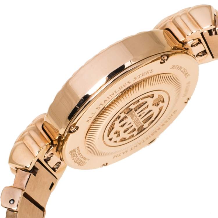 Pre Owned Roberto Cavalli By Franck Muller Silver Crystal Pave Rose Gold Tone Stainless Steel RV2L042M0051 Women's Wristwatch 32 mm
