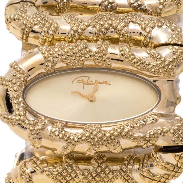 Pre Owned Roberto Cavalli Yellow Gold Plated Stainless Steel Cleopatra R7253195517 Women's Wristwatch 42 mm