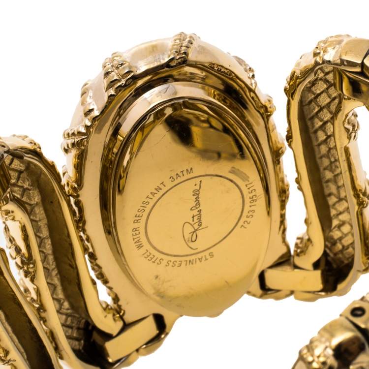 Pre Owned Roberto Cavalli Yellow Gold Plated Stainless Steel Cleopatra R7253195517 Women's Wristwatch 42 mm