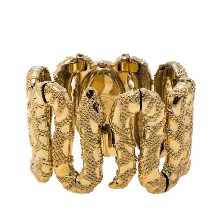 Pre Owned Roberto Cavalli Yellow Gold Plated Stainless Steel Cleopatra R7253195517 Women's Wristwatch 42 mm