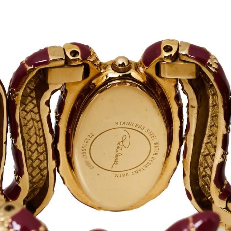 Pre Owned Roberto Cavalli Gold Ruby Red Stainless Steel Cleopatra Quartz Women's Wristwatch 40M