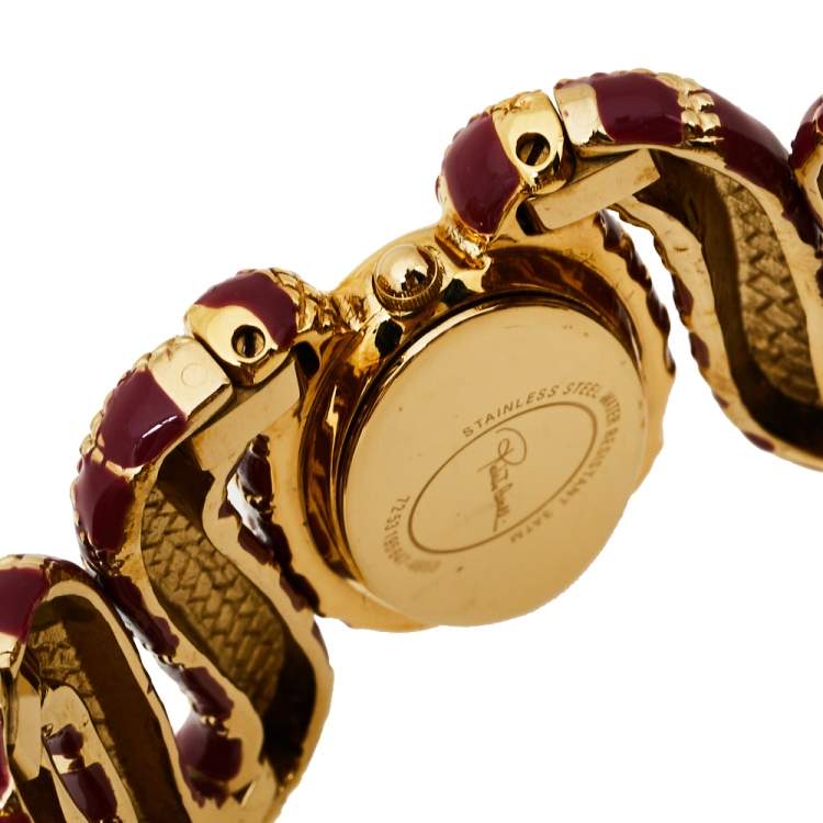 Pre Owned Roberto Cavalli Gold Ruby Red Stainless Steel Cleopatra Quartz Women's Wristwatch 40M