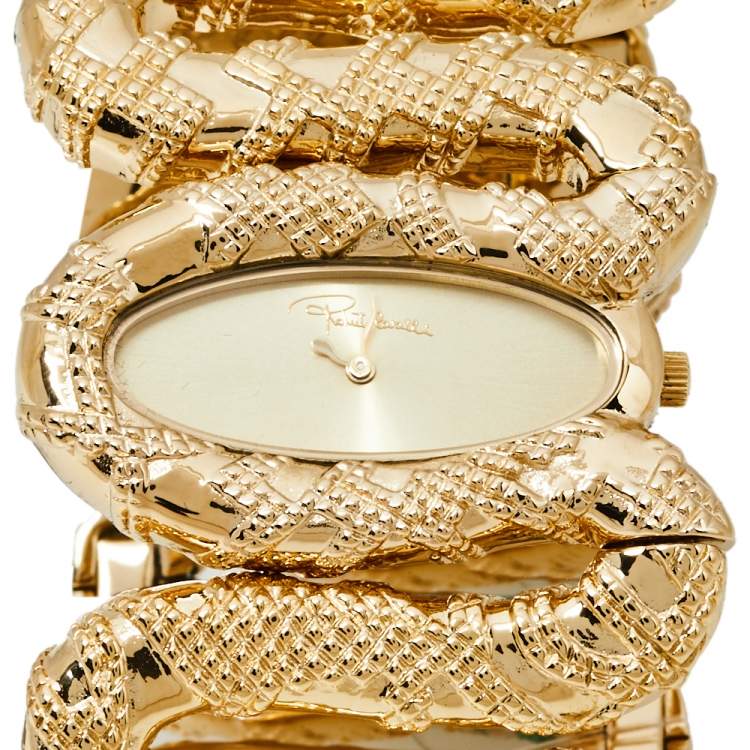 Pre Owned Roberto Cavalli Champagne Gold Tone Stainless Steel R7253195517 Cleopatra Women's Wristwatch 40MM