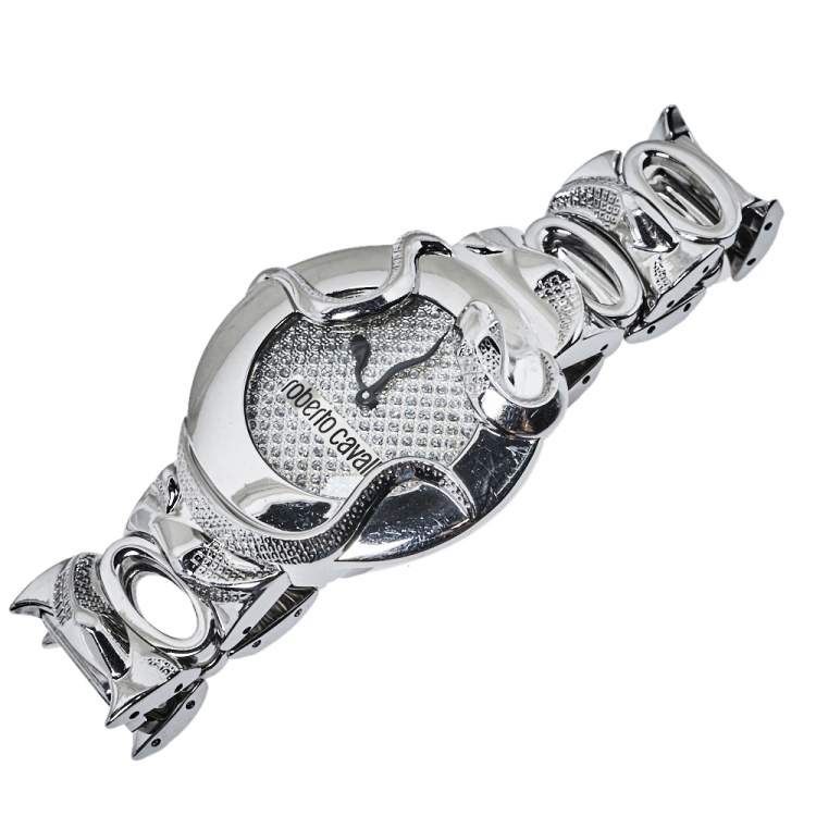 Pre Owned Roberto Cavalli Silver Stainless Steel Snake Women's Wristwatch 37 mm