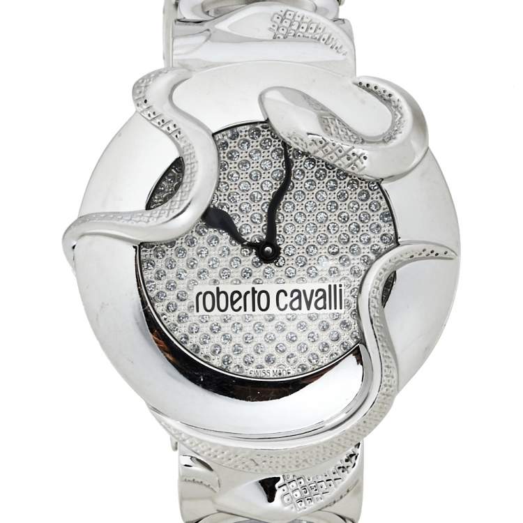 Pre Owned Roberto Cavalli Silver Stainless Steel Snake Women's Wristwatch 37 mm