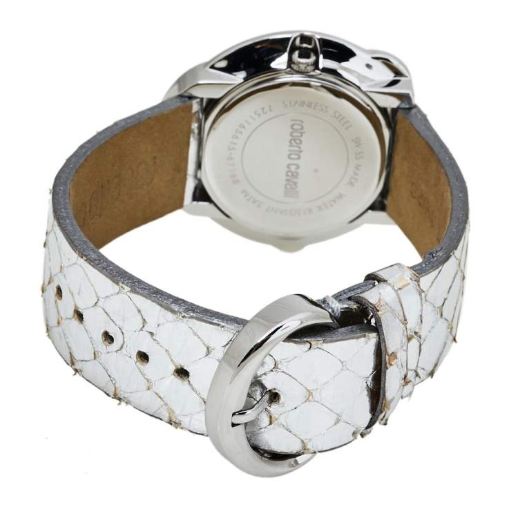 Pre Owned Roberto Cavalli Silver Stainless Steel Snake 7251165615 Women's Wristwatch 38 mm