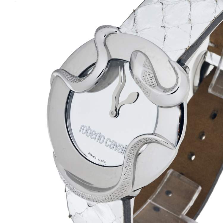 Pre Owned Roberto Cavalli Silver Stainless Steel Snake 7251165615 Women's Wristwatch 38 mm