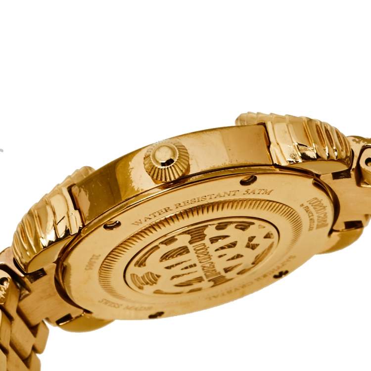 Pre Owned Roberto Cavalli By Frank Muller Green Gold Plated Stainless Steel Diamond Women's Wristwatch 34 mm