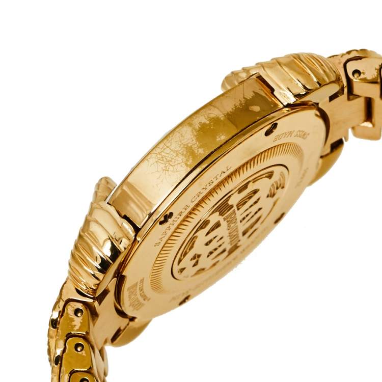 Pre Owned Roberto Cavalli By Frank Muller Green Gold Plated Stainless Steel Diamond Women's Wristwatch 34 mm