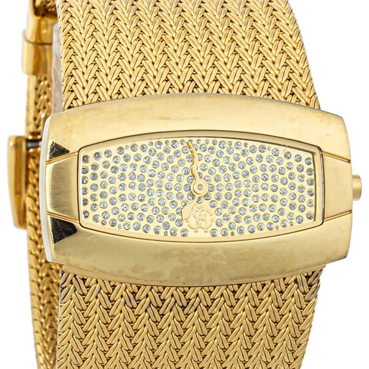 Pre Owned Roberto Cavalli Gold Tone Stainless Steel Ellisse R7253114617 Women's Wristwatch 40mm