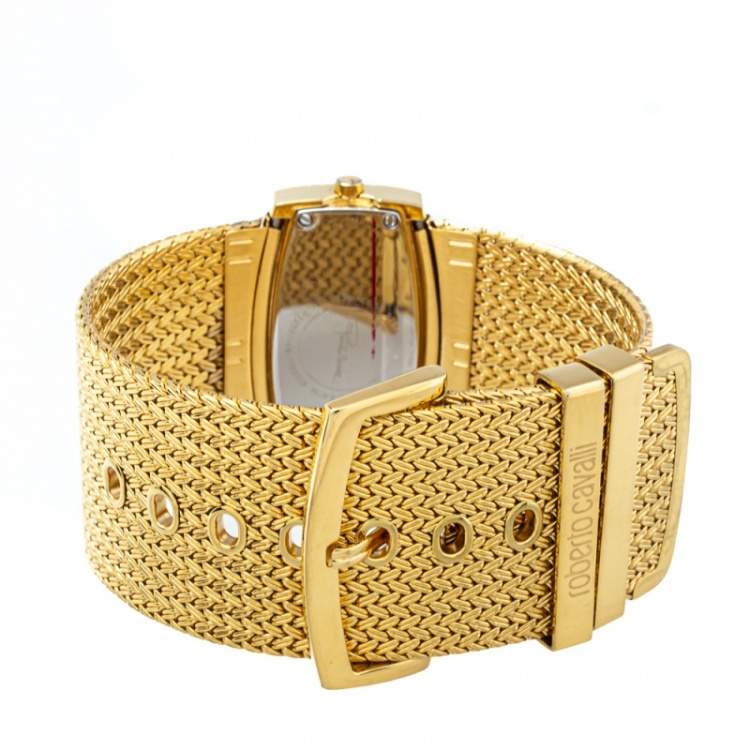 Pre Owned Roberto Cavalli Gold Tone Stainless Steel Ellisse R7253114617 Women's Wristwatch 40mm