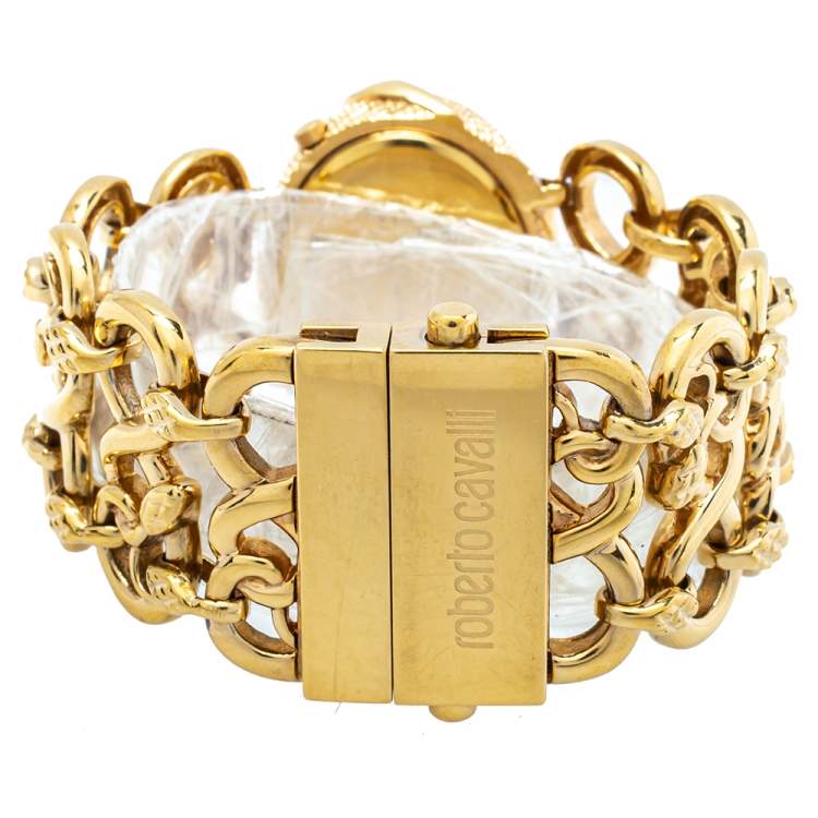Pre Owned Roberto Cavalli Gold Tone Stainless Steel Snake Women's Wristwatch 34mm