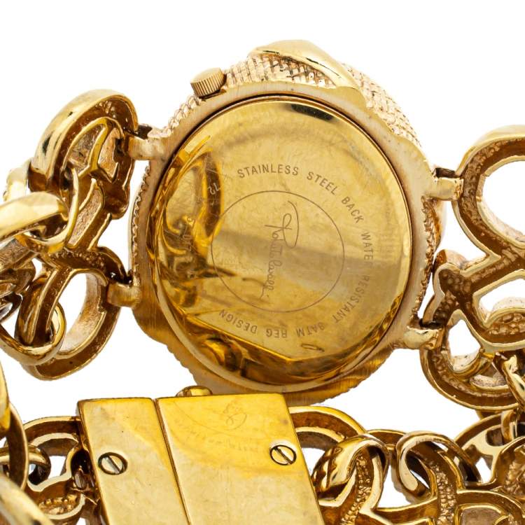 Pre Owned Roberto Cavalli Gold Tone Stainless Steel Snake Women's Wristwatch 34mm