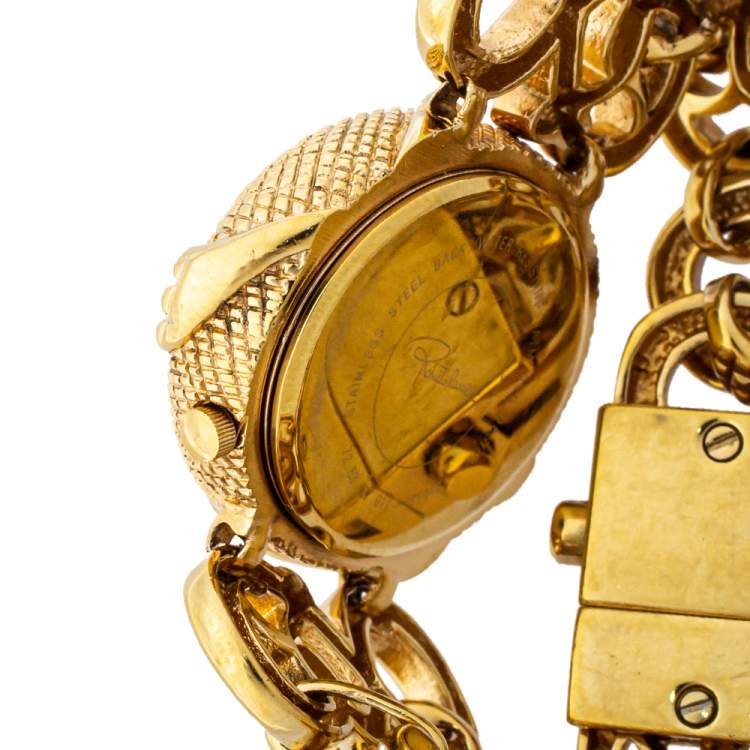 Pre Owned Roberto Cavalli Gold Tone Stainless Steel Snake Women's Wristwatch 34mm