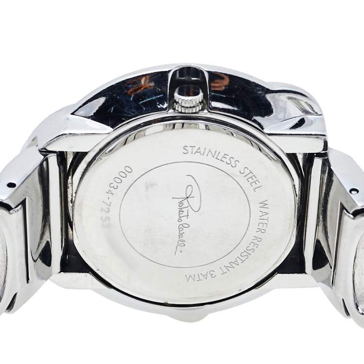 Pre Owned Roberto Cavalli Silver Stainless Steel Snake R7253165515 Women's Wristwatch 37 mm