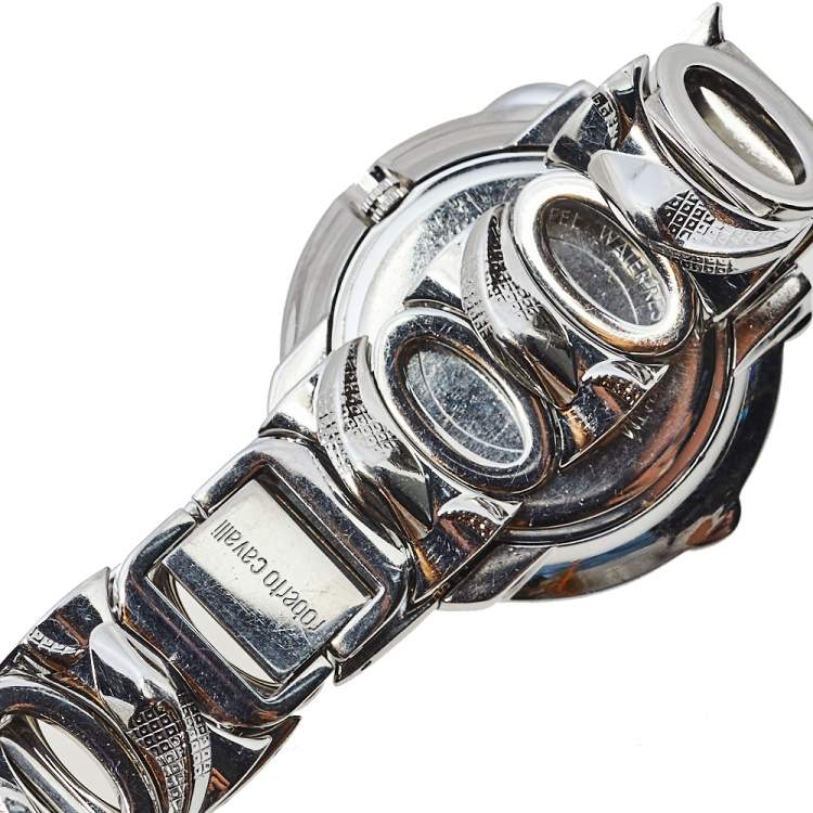 Pre Owned Roberto Cavalli Silver Stainless Steel Snake R7253165515 Women's Wristwatch 37 mm