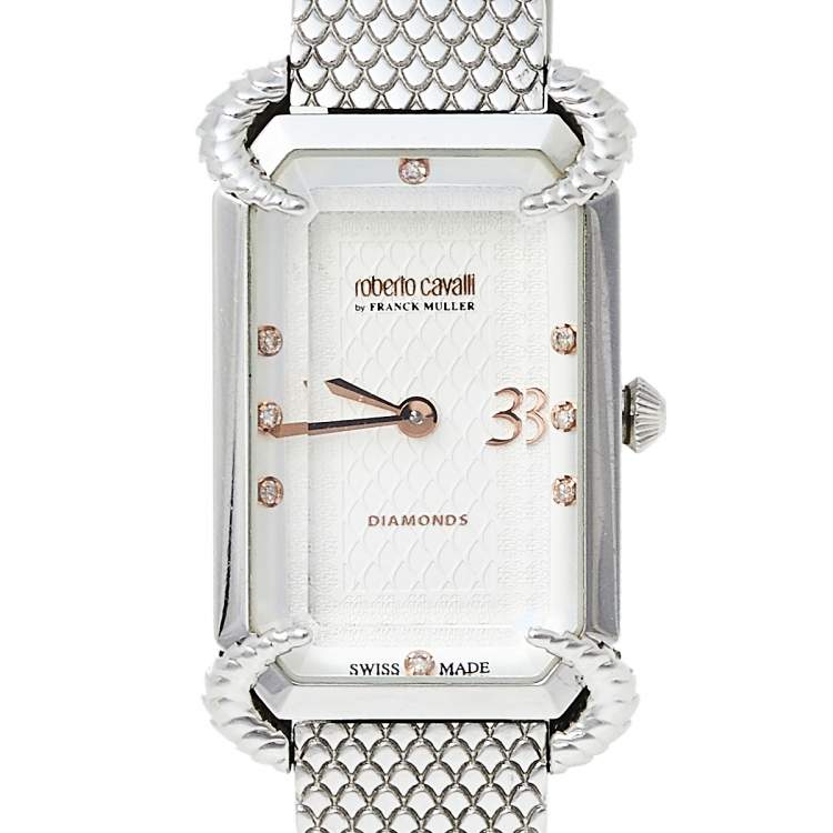 Pre Owned Roberto Cavalli By Franck Muller Silver Stainless Steel Diamonds 2L003 Women's Wristwatch 21 mm
