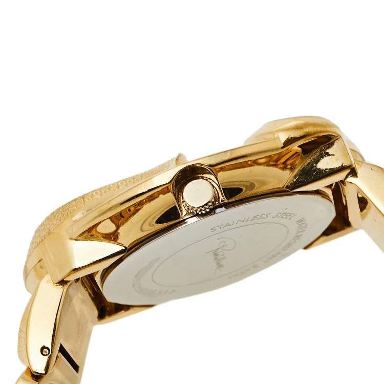 Pre Owned Roberto Cavalli Yellow Gold Plated Stainless Steel Snake 7253165517 Women's Wristwatch 37 mm