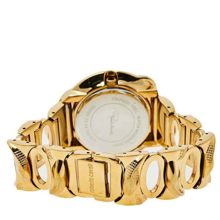 Pre Owned Roberto Cavalli Yellow Gold Plated Stainless Steel Snake 7253165517 Women's Wristwatch 37 mm