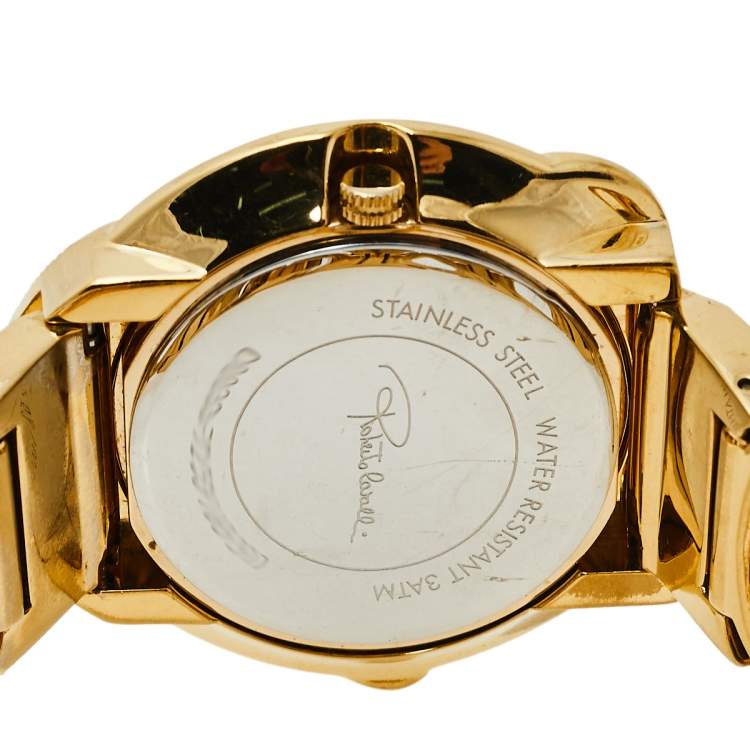 Pre Owned Roberto Cavalli Yellow Gold Plated Stainless Steel Snake 7253165517 Women's Wristwatch 37 mm