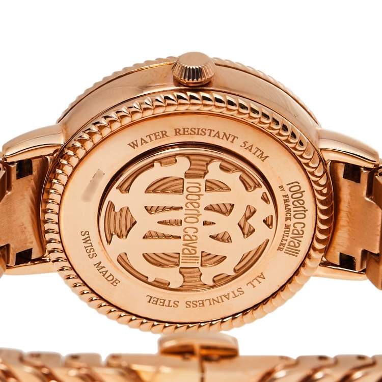 Pre Owned Roberto Cavalli By Franck Muller Mother of Pearl Gold Plated Stainless Steel Snake 2L022.6 Women's Wristwatch 34 mm