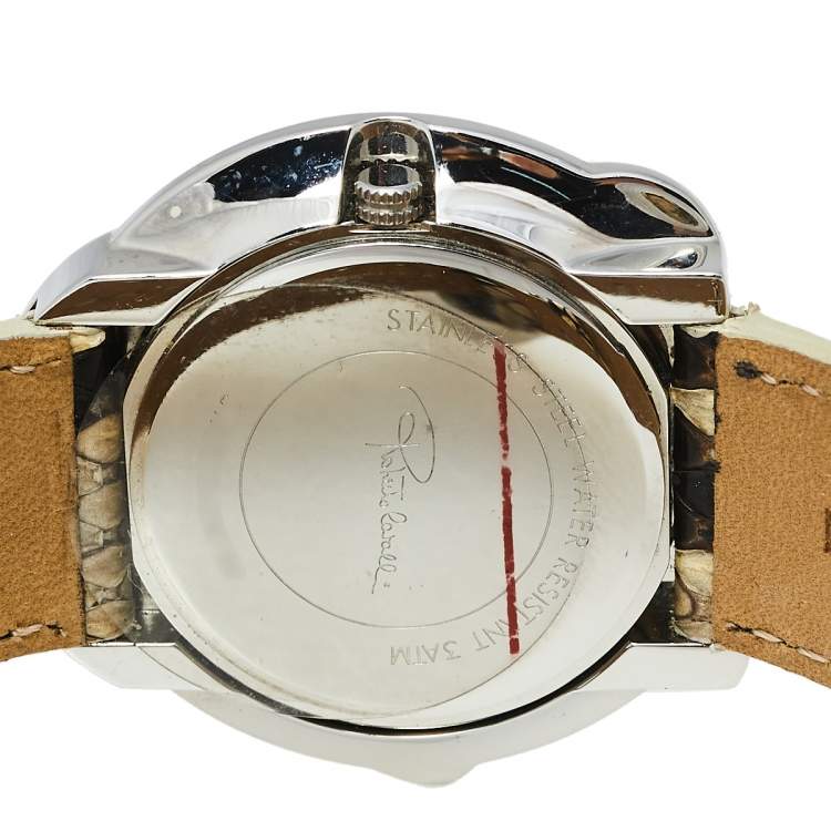 Pre Owned Roberto Cavalli Brown Stainless Steel Python Leather Snake SWL010 Women's Wristwatch 37 mm