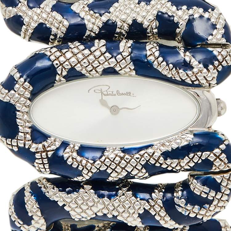 Pre Owned Roberto Cavalli Silver Stainless Steel Cleopatra R7253195635 Women's Wristwatch 40 mm