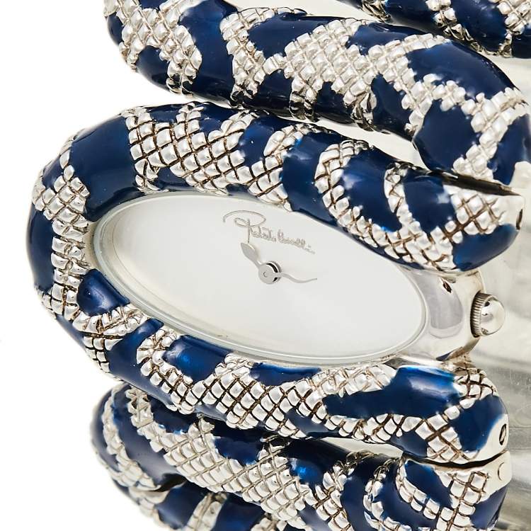 Pre Owned Roberto Cavalli Silver Stainless Steel Cleopatra R7253195635 Women's Wristwatch 40 mm