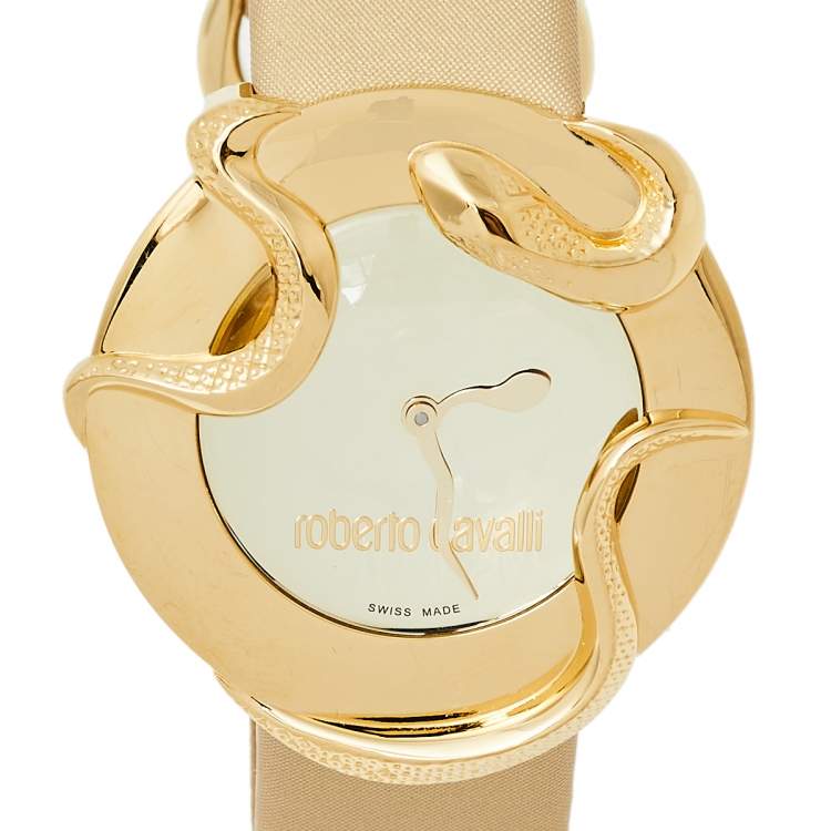Pre Owned Roberto Cavalli Gold Plated Stainless Steel Snake 7251165817 Women's Wristwatch 38 mm