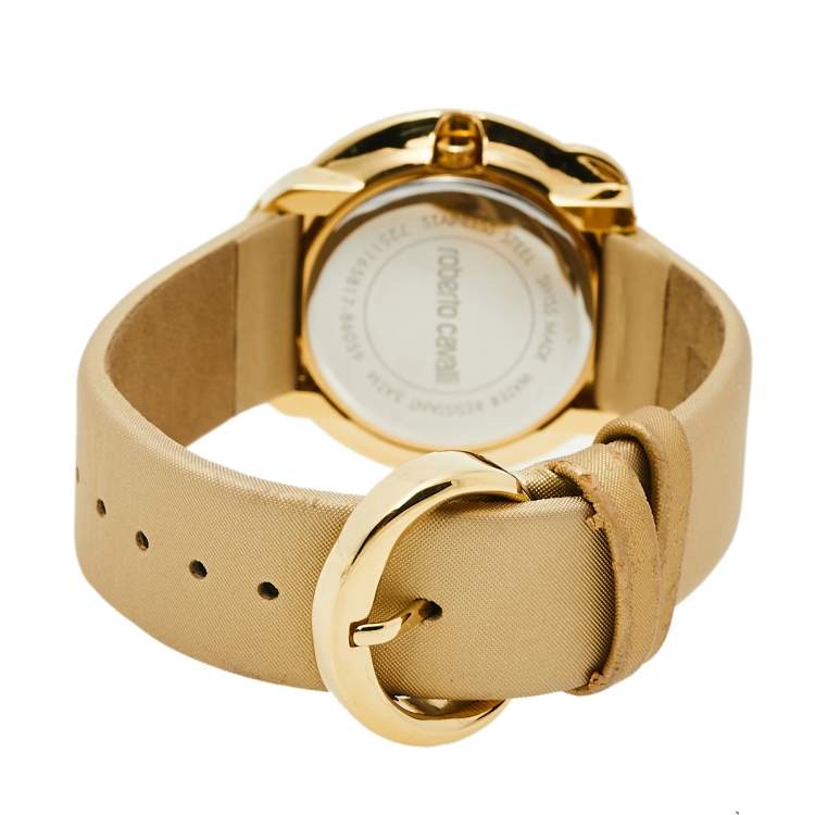Pre Owned Roberto Cavalli Gold Plated Stainless Steel Snake 7251165817 Women's Wristwatch 38 mm