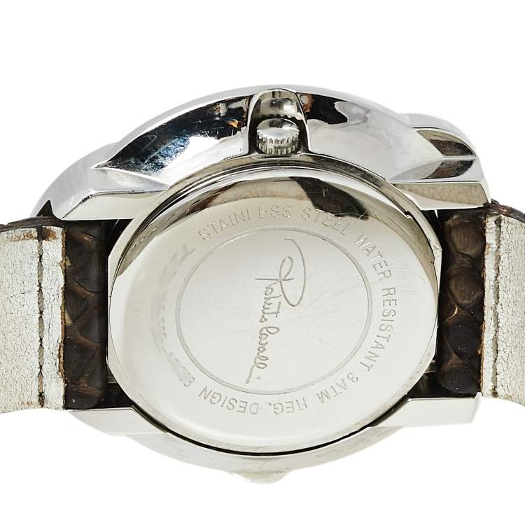 Pre Owned Roberto Cavalli Maroon Stainless Steel Diamonds Snake 7251165523 Women's Wristwatch 38 mm