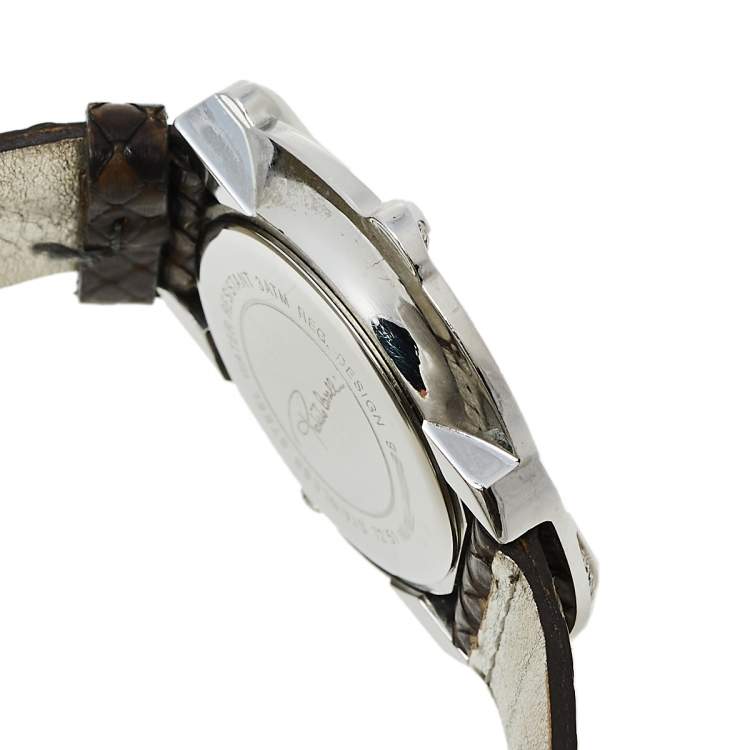 Pre Owned Roberto Cavalli Maroon Stainless Steel Diamonds Snake 7251165523 Women's Wristwatch 38 mm