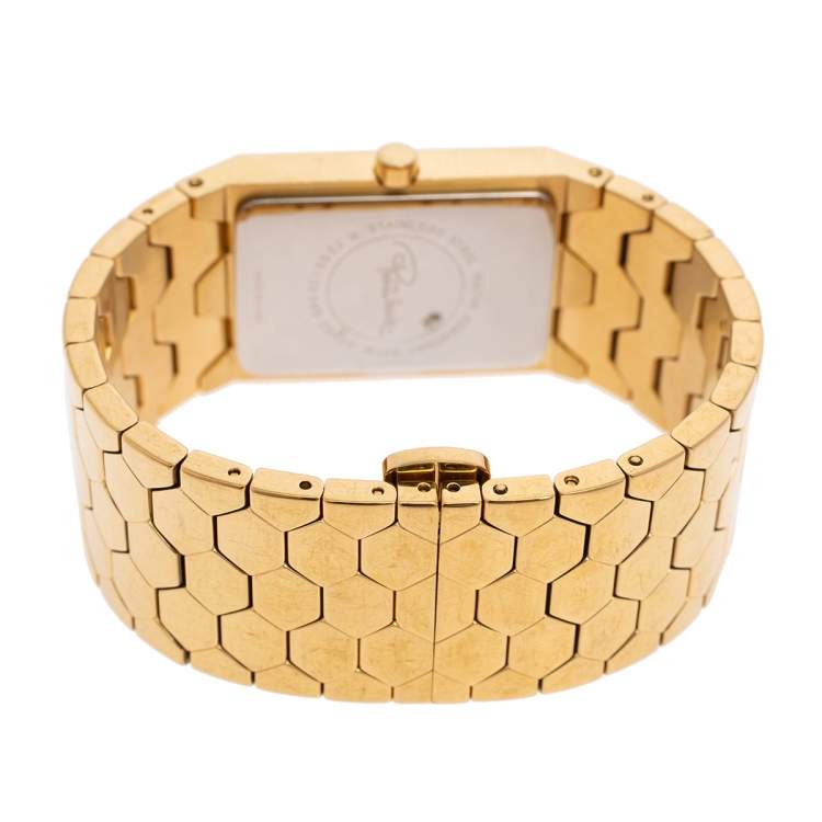 Pre Owned Roberto Cavalli Gold Plated Stainless Steel Beehive R7253139565 Women's Wristwatch 25 mm