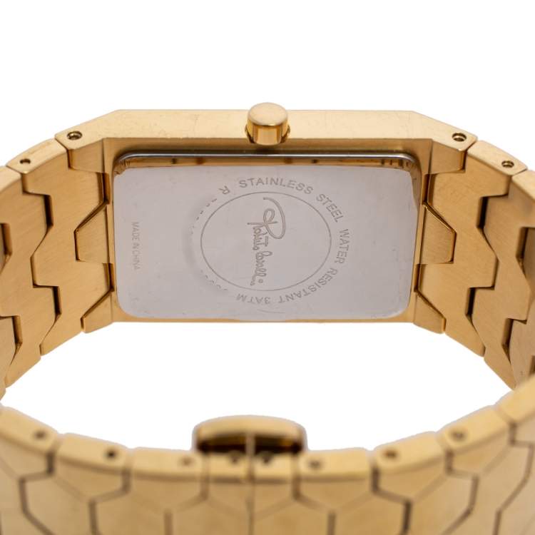 Pre Owned Roberto Cavalli Gold Plated Stainless Steel Beehive R7253139565 Women's Wristwatch 25 mm